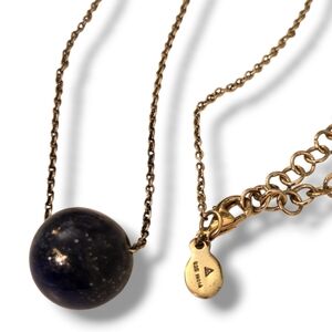 Sterling Silver 925 Necklace Lapis Lazuli Ball Bead Pendant 18” Chain gold plate